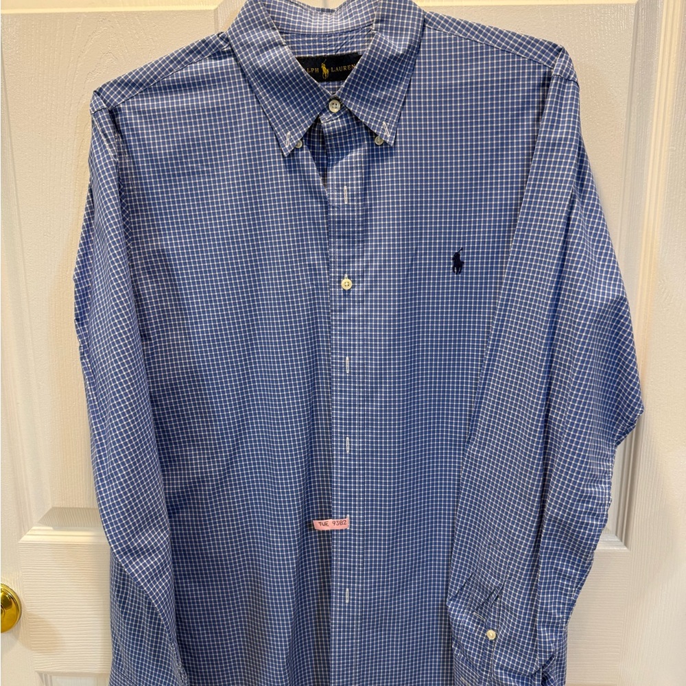 Ralph Lauren Blue and White Micro-Check Button-Down Shirt